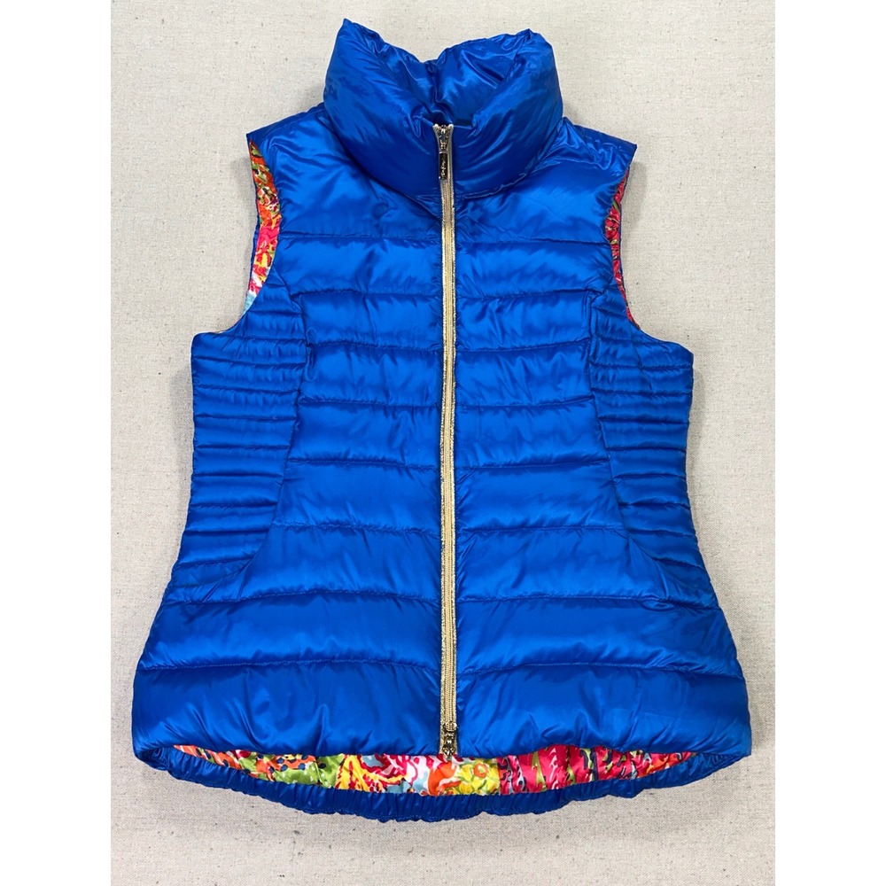 Lilly Pulitzer Women's Large Puffer Vest Down Feather Quilted Floral Lining